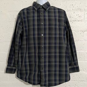 5/$25 Crazy Horse Claiborne Mens Button Up Shirt L Blue Plaid Long Sleeve Cotton